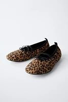 ANIMAL PRINT LACE-UP BALLET FLATS