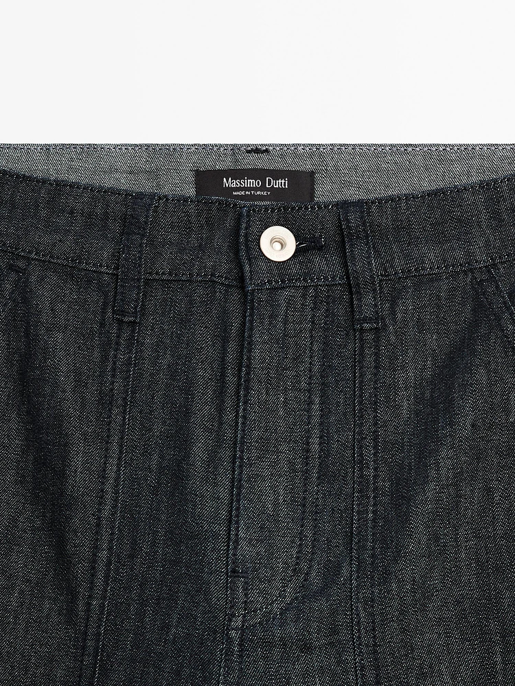Wide leg denim trousers