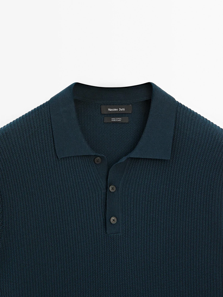 100% cotton textured knit polo shirt