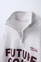 TEXT PRINT ZIPPERED SWEATSHIRT