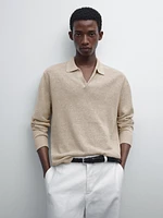 Pull polo en maille chinée de lin mélangé