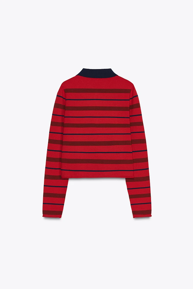 STRIPED KNIT POLO SWEATER