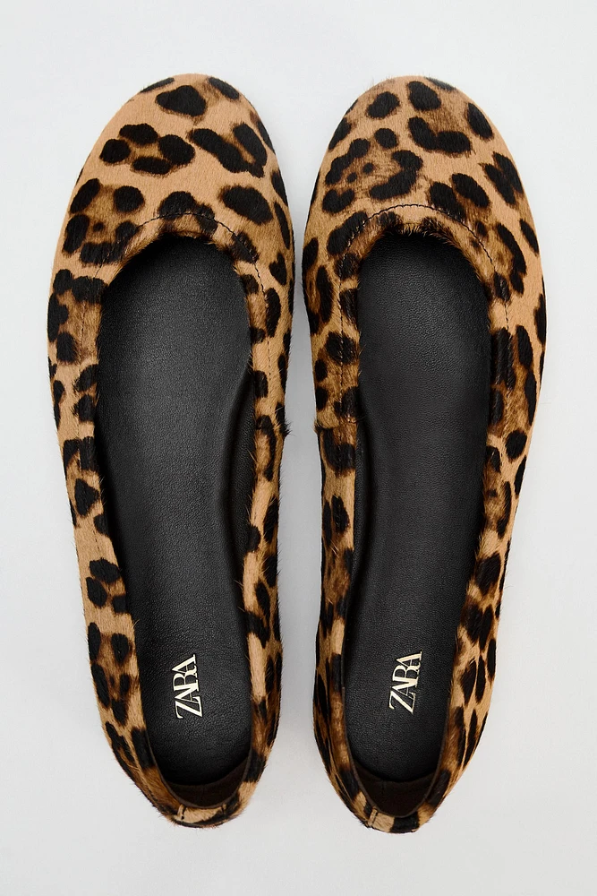 LEATHER ANIMAL PRINT BALLET FLATS