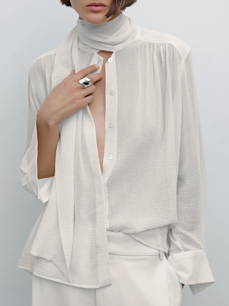 Flowing semi-sheer shirt with tie detail - Studio