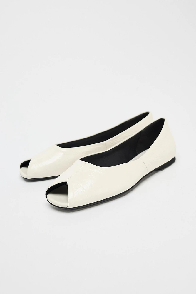 LEATHER OPEN TOE BALLET FLATS
