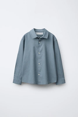 PLAIN WOVEN LINEN BLEND SHIRT