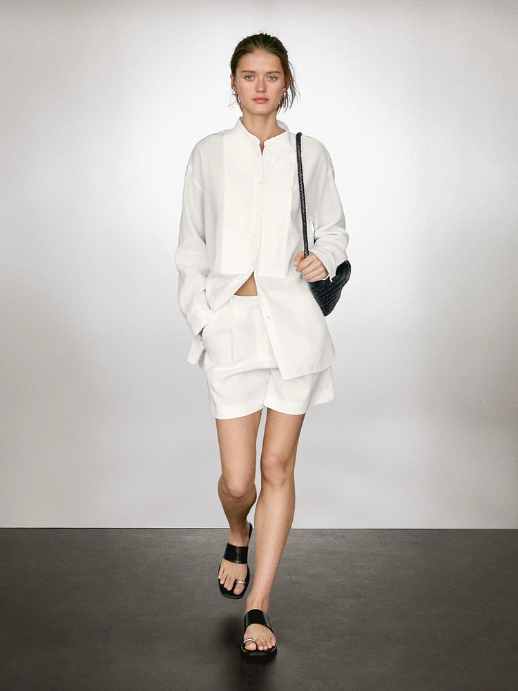 Linen blend shirt with thin pintucks