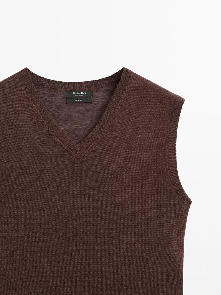 100% linen melange knit vest