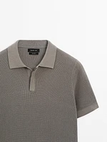 Textured cotton knit polo shirt