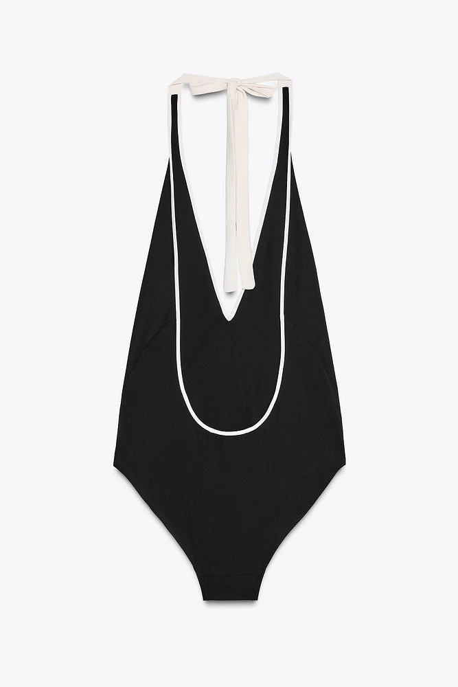 MAILLOT DE BAIN HALTER CONTRASTÉ