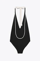 CONTRAST HALTER SWIMSUIT