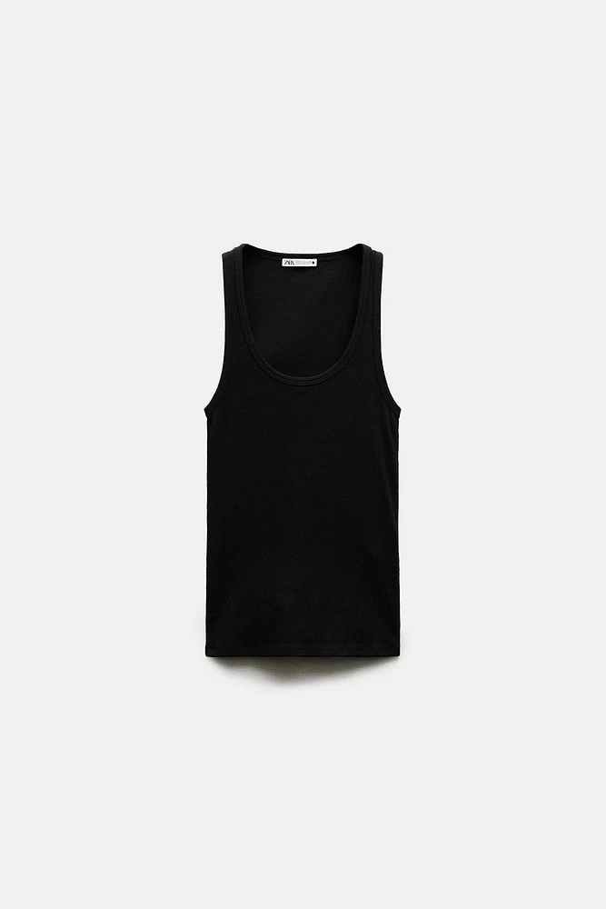 SLEEVELESS RIBBED COTTON T-SHIRT