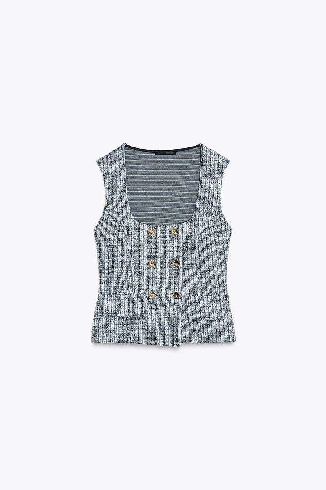 BUTTONED JACQUARD TEXTURED TOP