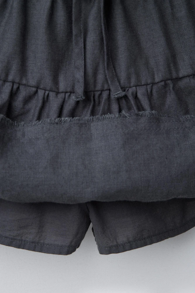 LINEN-BLEND SKORT WITH RUFFLES