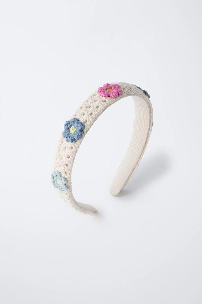 SERRE-TÊTE EN MAILLE CROCHET FLEURS