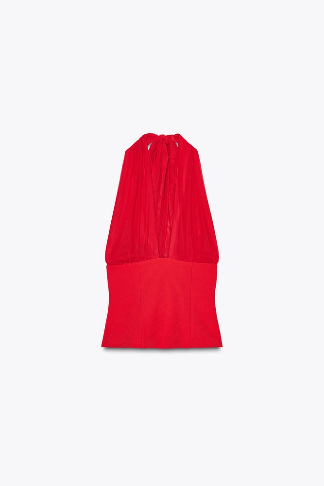 TOP HALTER EN MATIÈRES VARIÉES