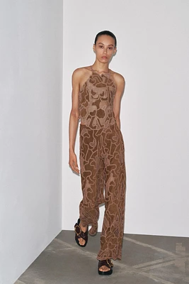 FAUX SUEDE CROCHET PANTS