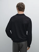 100% linen knit polo collar sweater