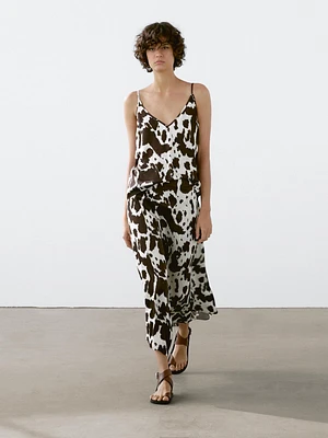 Flounce animal print midi skirt