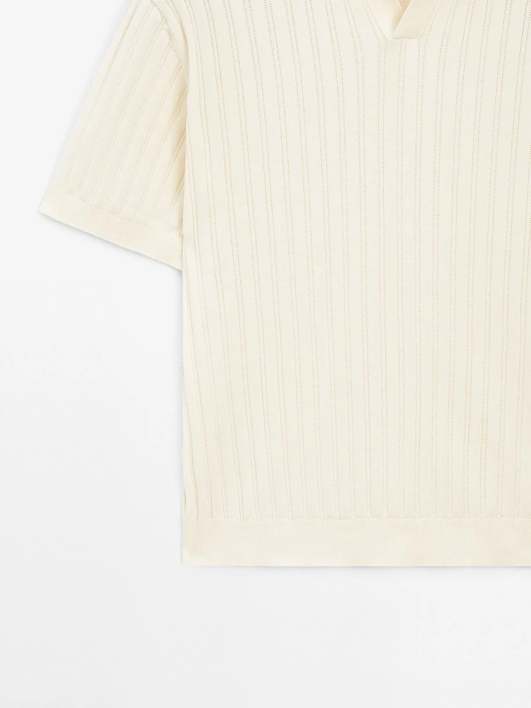 Ribbed knit polo collar sweater