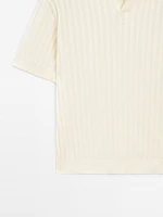 Ribbed knit polo collar sweater