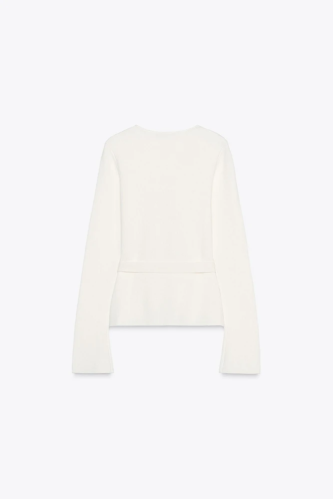 BELTED PLAIN KNIT JACKET