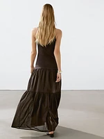 Long strappy cotton blend dress