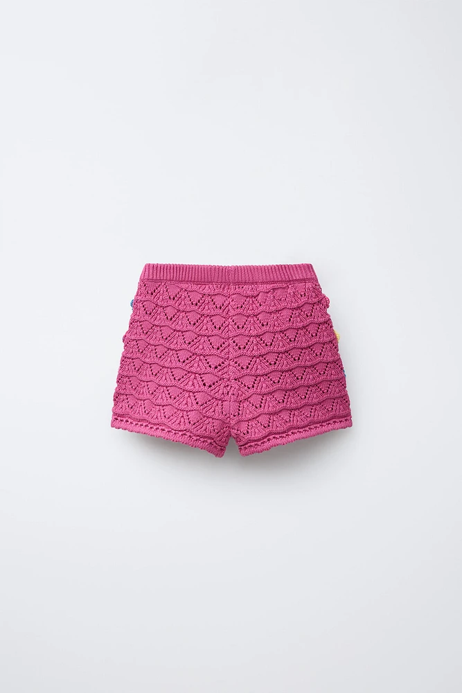 BERMUDA EN MAILLE CROCHET FLEURS