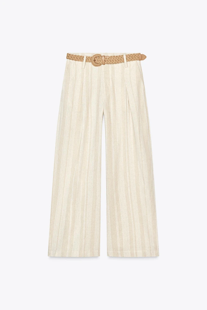 PANTALON LARGE RAYURES CEINTURE