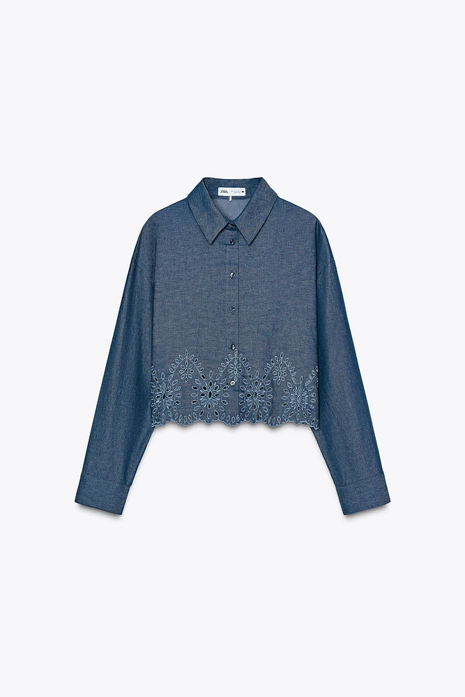 EMBROIDERED EYELET CROPPED SHIRT