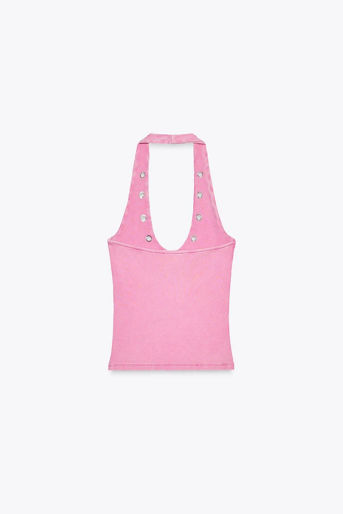 HALTER T-SHIRT WITH RINGS