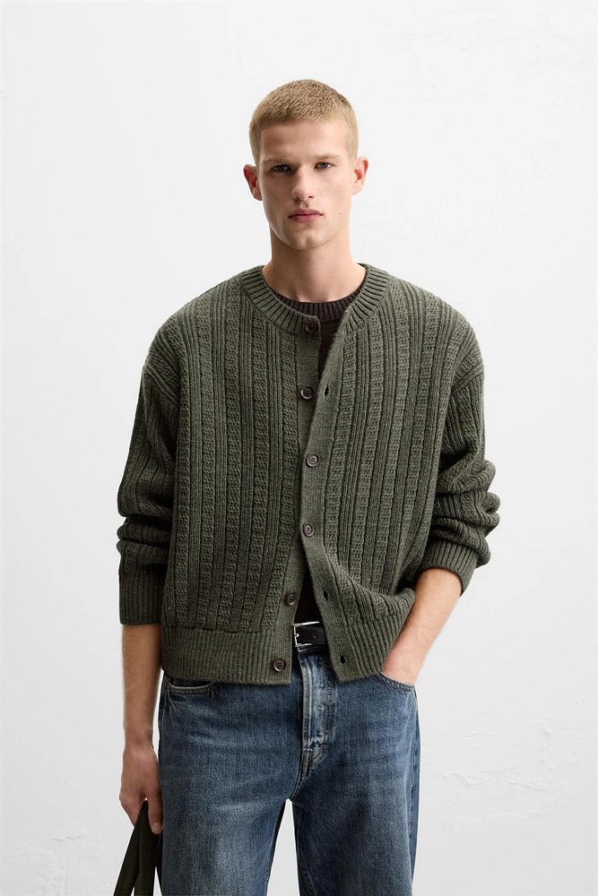 TEXTURED WEAVE WOVEN CARDIGAN