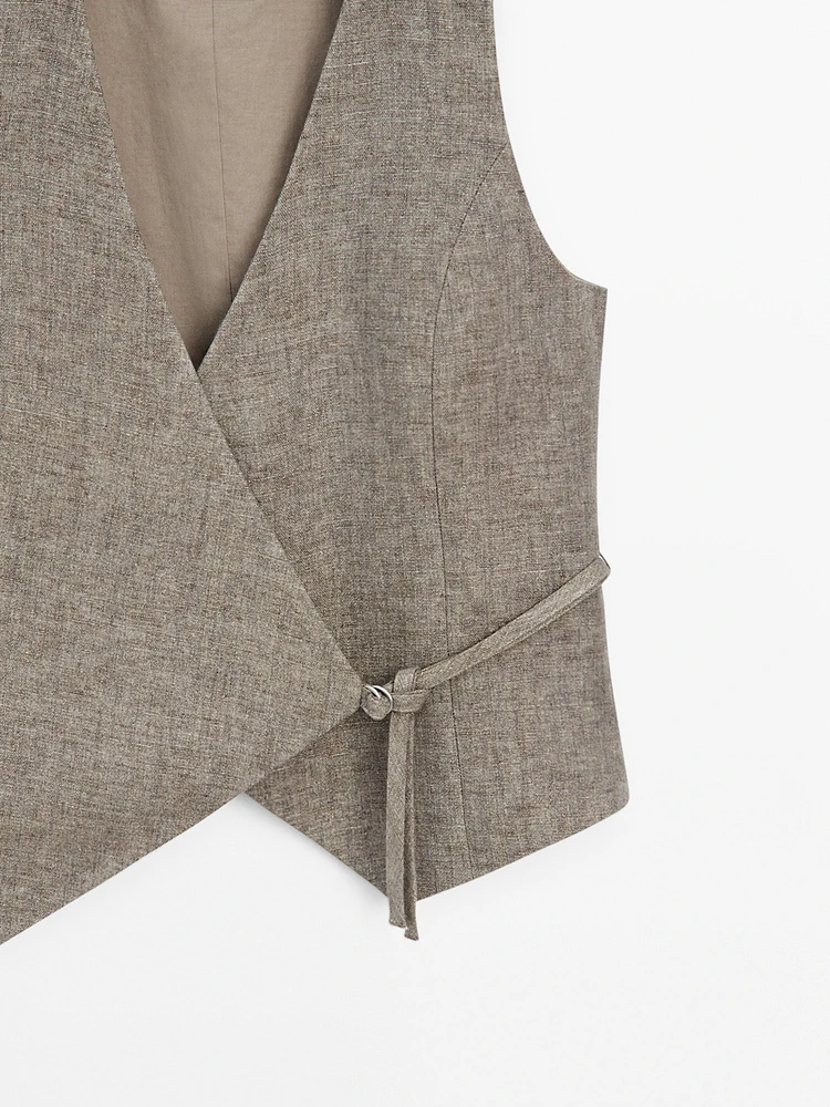 Gilet court cache-cœur 100 % lin