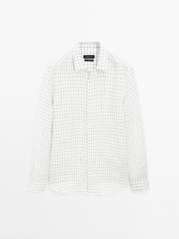 Chemise lin regular fit à carreaux