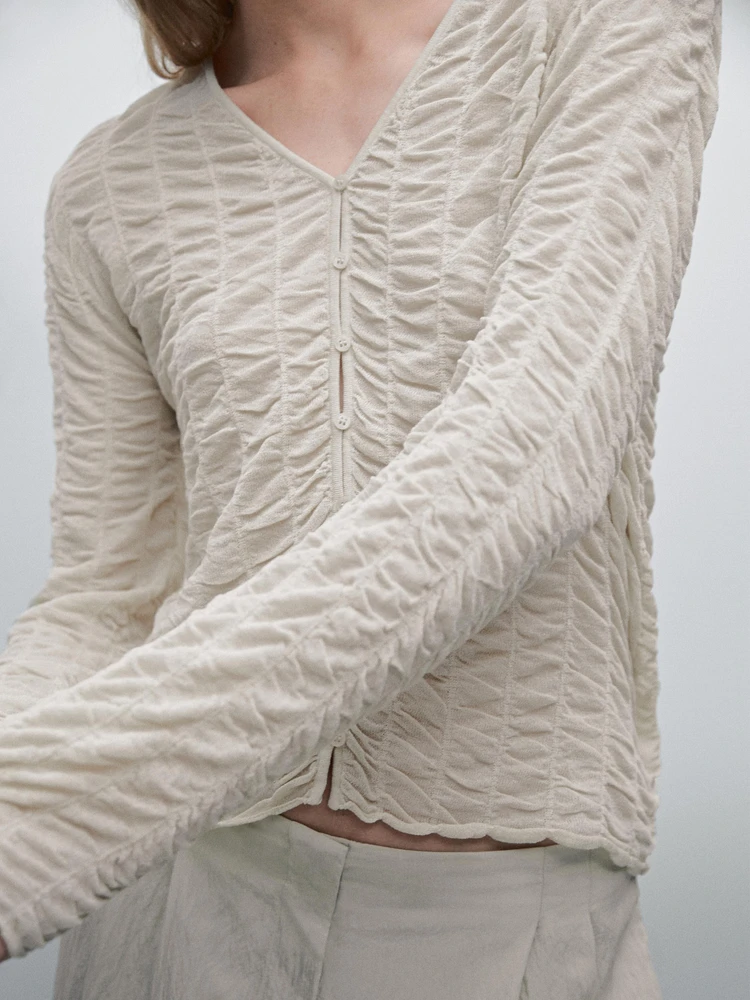 Fitted cardigan with gathered detail