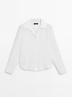 100% linen open collar shirt