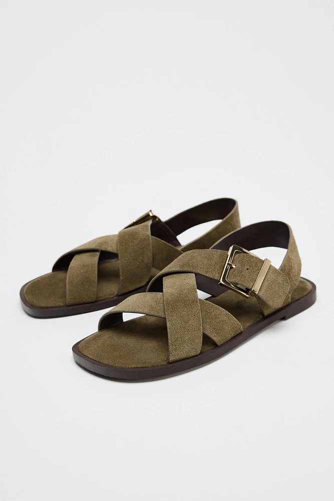 FLAT SUEDE STRAP SANDALS