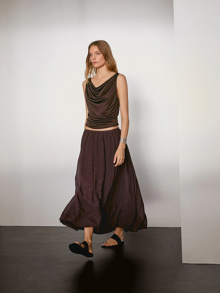 Pleated balloon midi skirt