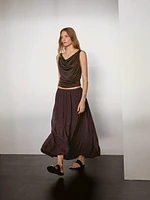Pleated balloon midi skirt