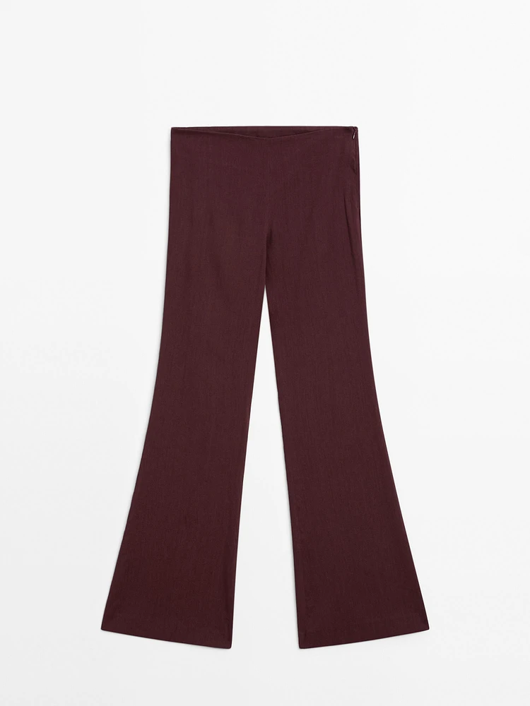 Flowing linen blend flared trousers