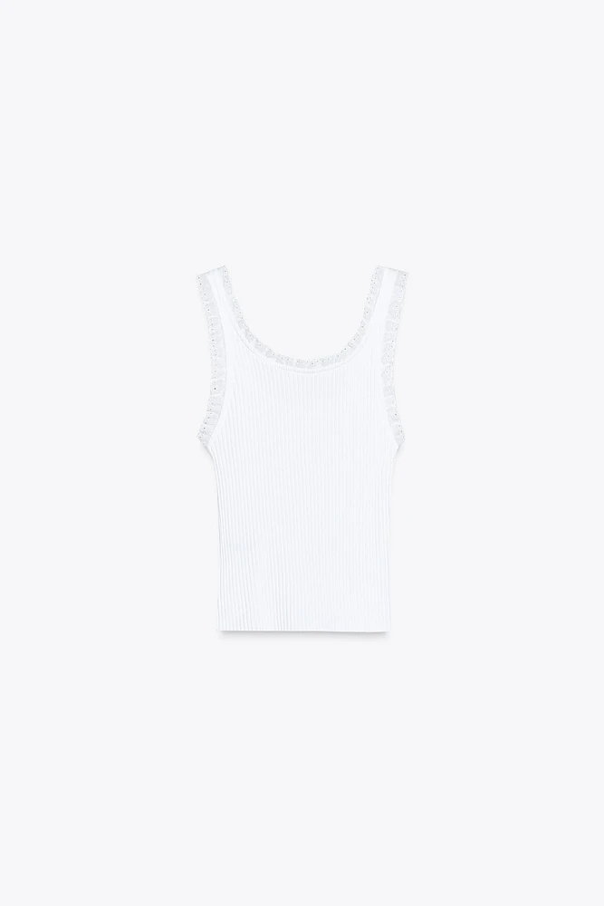 RIBBED BOW LACE TOP