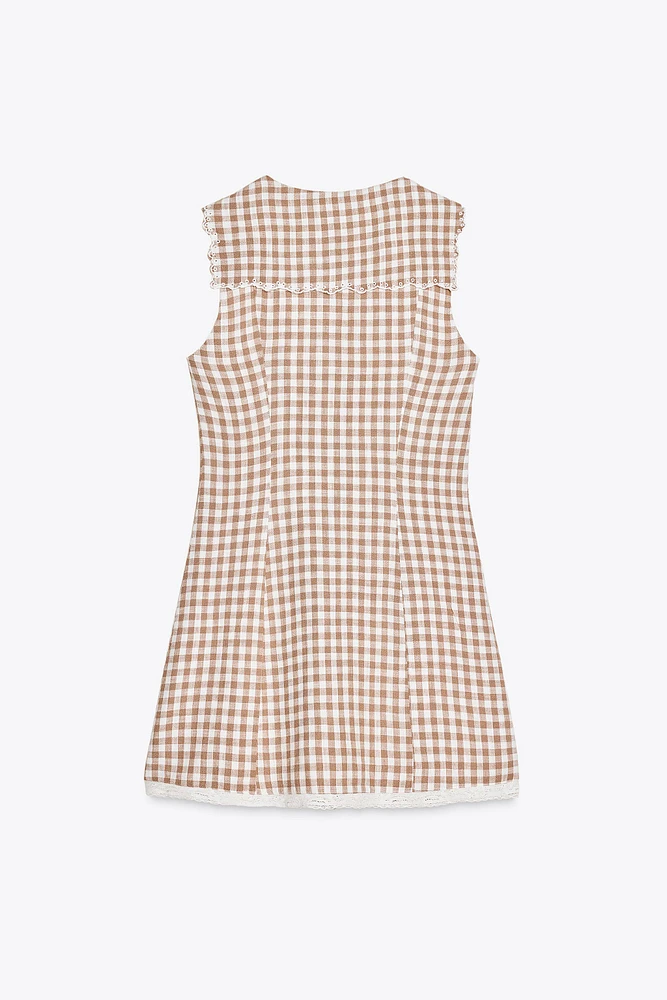 GINGHAM SHORT DRESS WITH PETER PAN COLLAR