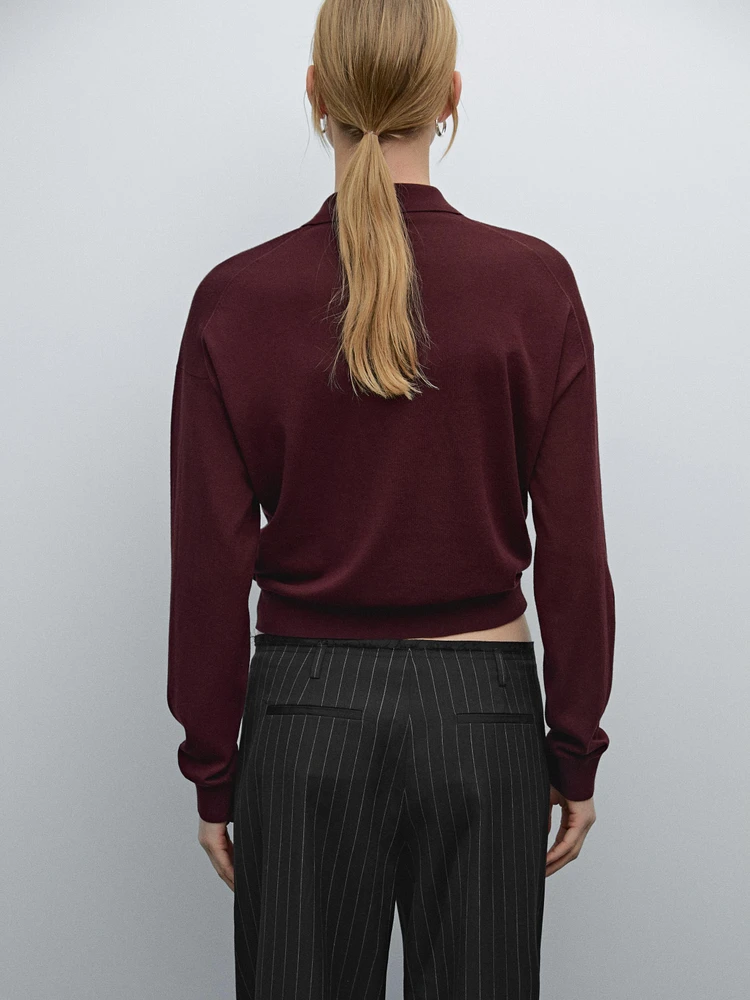 Cotton blend knit polo sweater