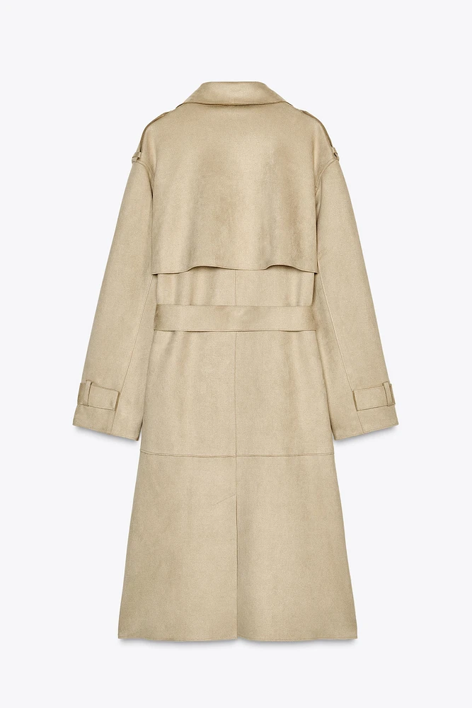 FAUX SUEDE MIDI TRENCH COAT