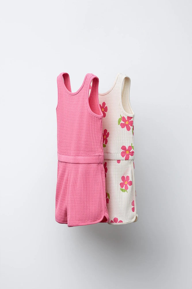 TWO-PACK OF RIBBED SHORT OVERALLS