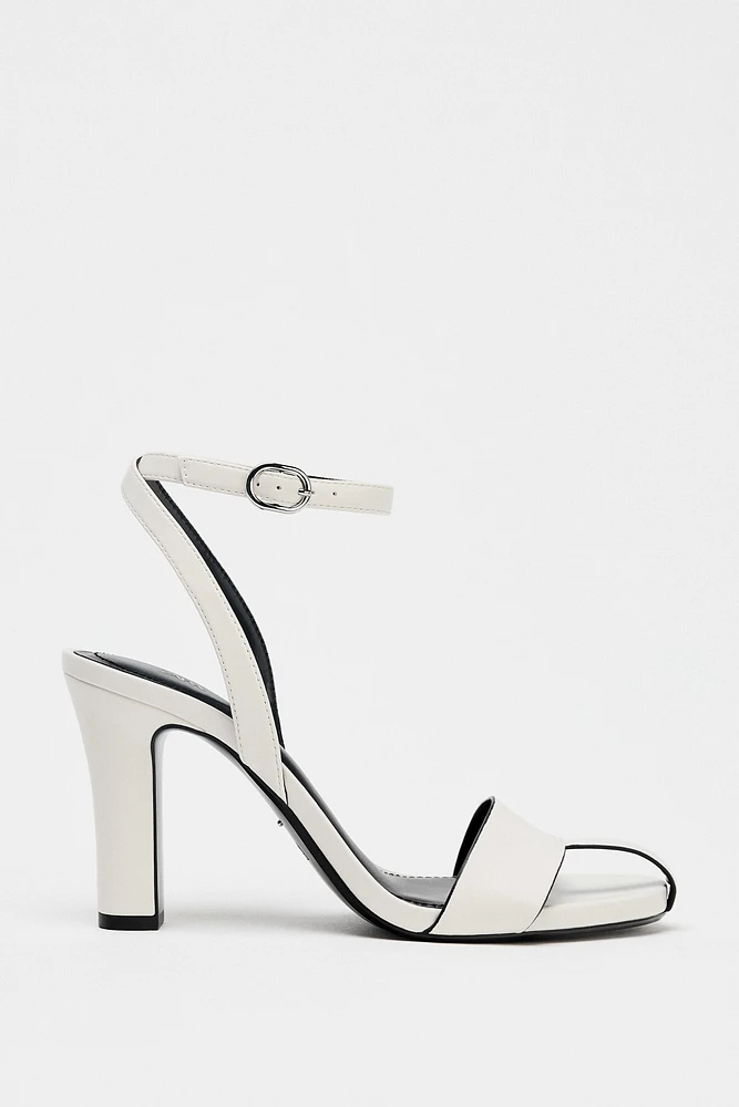 OPEN TOE HEELED LEATHER SANDALS