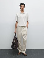 Cotton blend slim fit knit polo shirt
