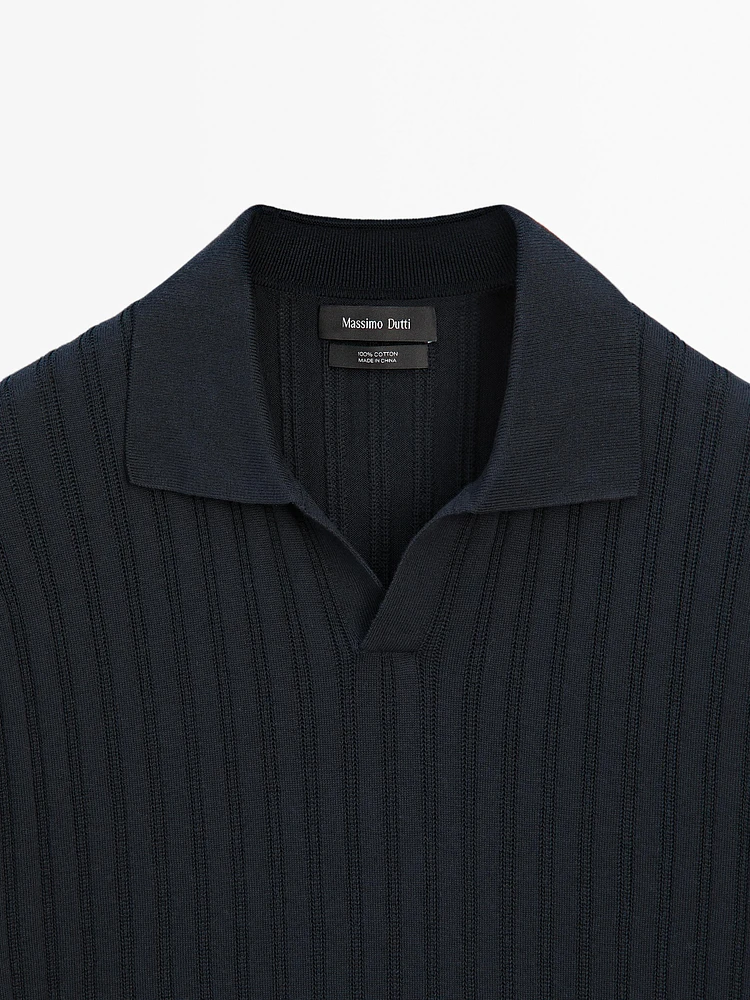 Ribbed knit polo collar sweater