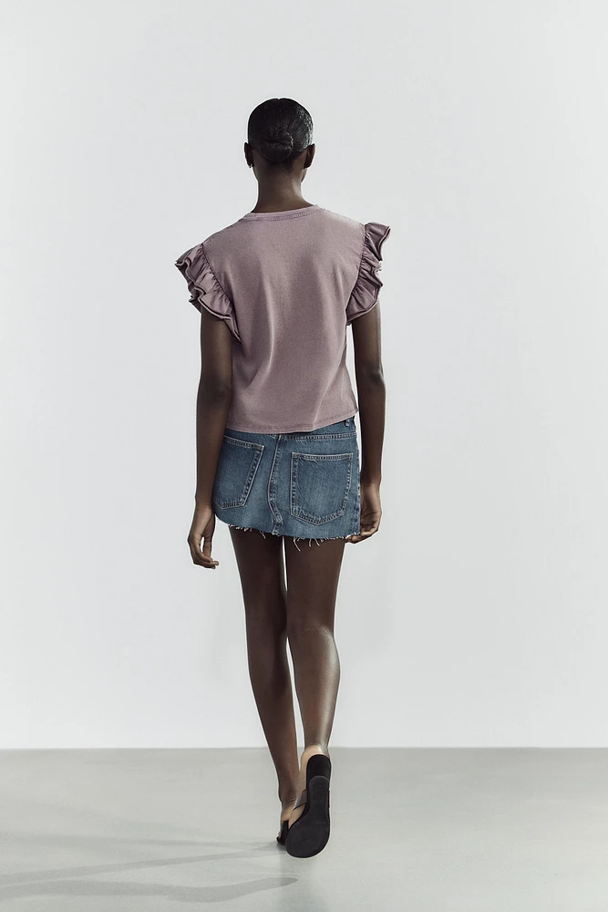 WASHED EFFECT RUFFLE T-SHIRT