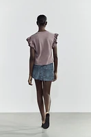 WASHED EFFECT RUFFLE T-SHIRT